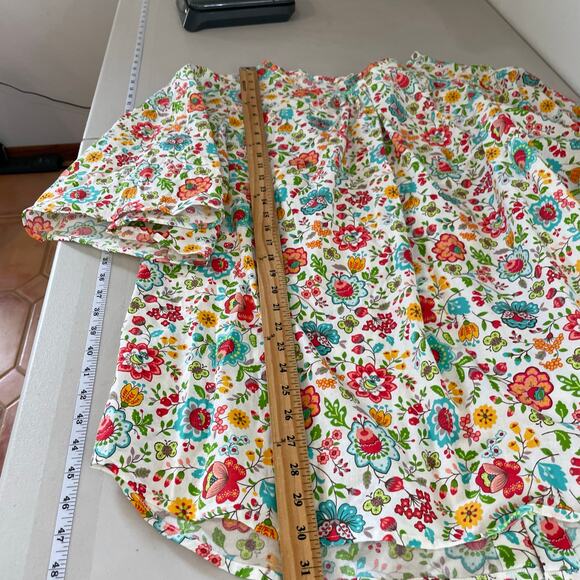 Handmade Floral Tunic Blouse Bell Sleeves Back Button Down Butterflies - Picture 9 of 10